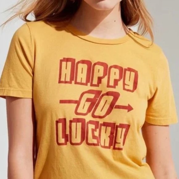 Project Social T Shirt Happy Go Lucky Yellow Top - Picture 1 of 4